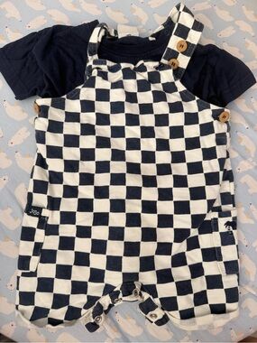 Checkerboard Navy & White Baby Overalls